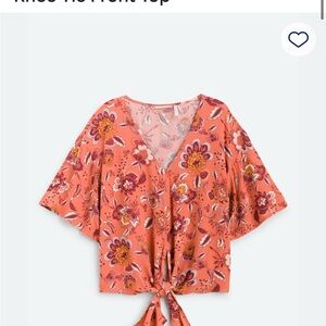 Floral Tie-Front Top - Orange